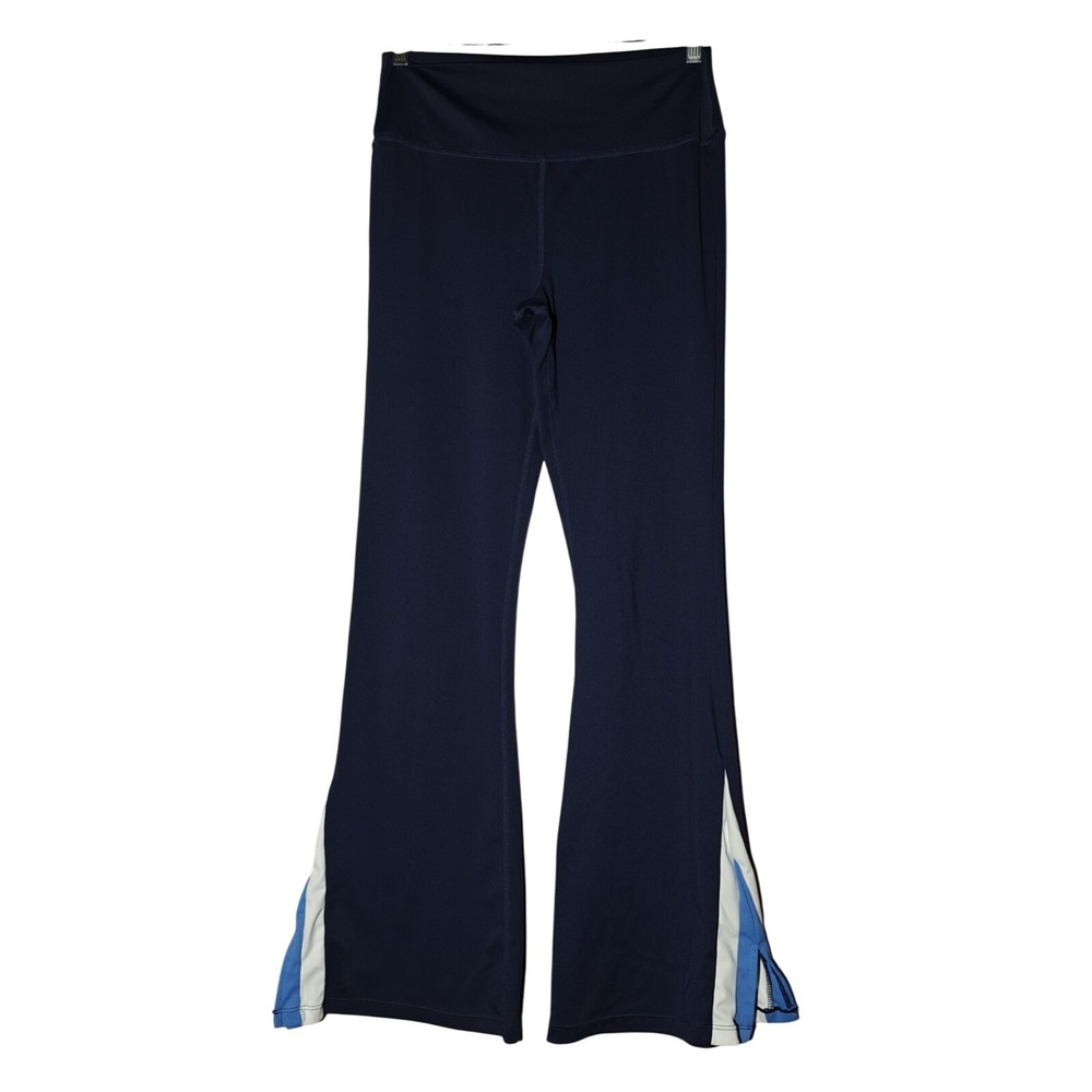 WILO Flare Leggings Navy Blue White Blue Stripe Split Leg‎ Athletic Pants medium